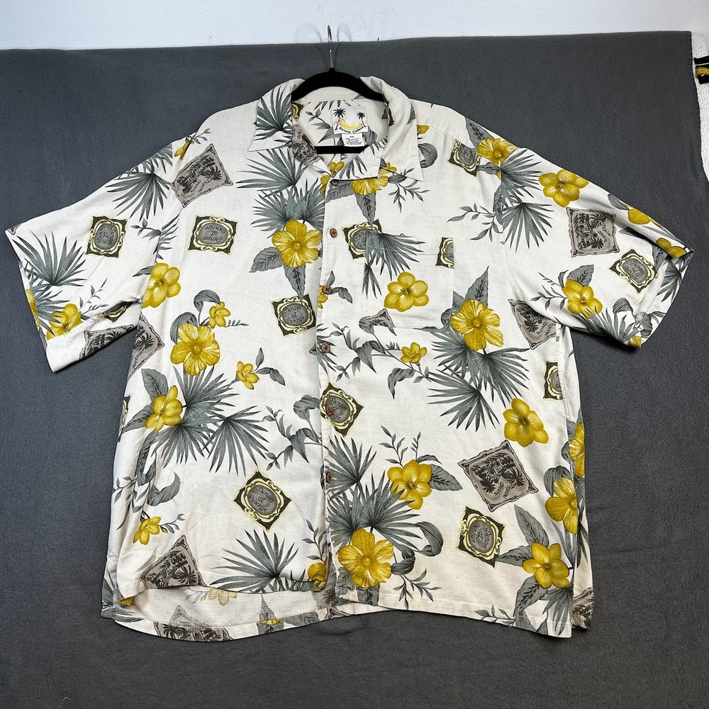 Banana Cabana 100% Silk Hawaiian Shirt‎ XXL Hibiscus Floral Tropical Aloha